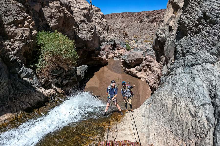 San Pedro de Atacama: Desert Tour with Canyoning & Trekking - The waterfall beach and the walk back